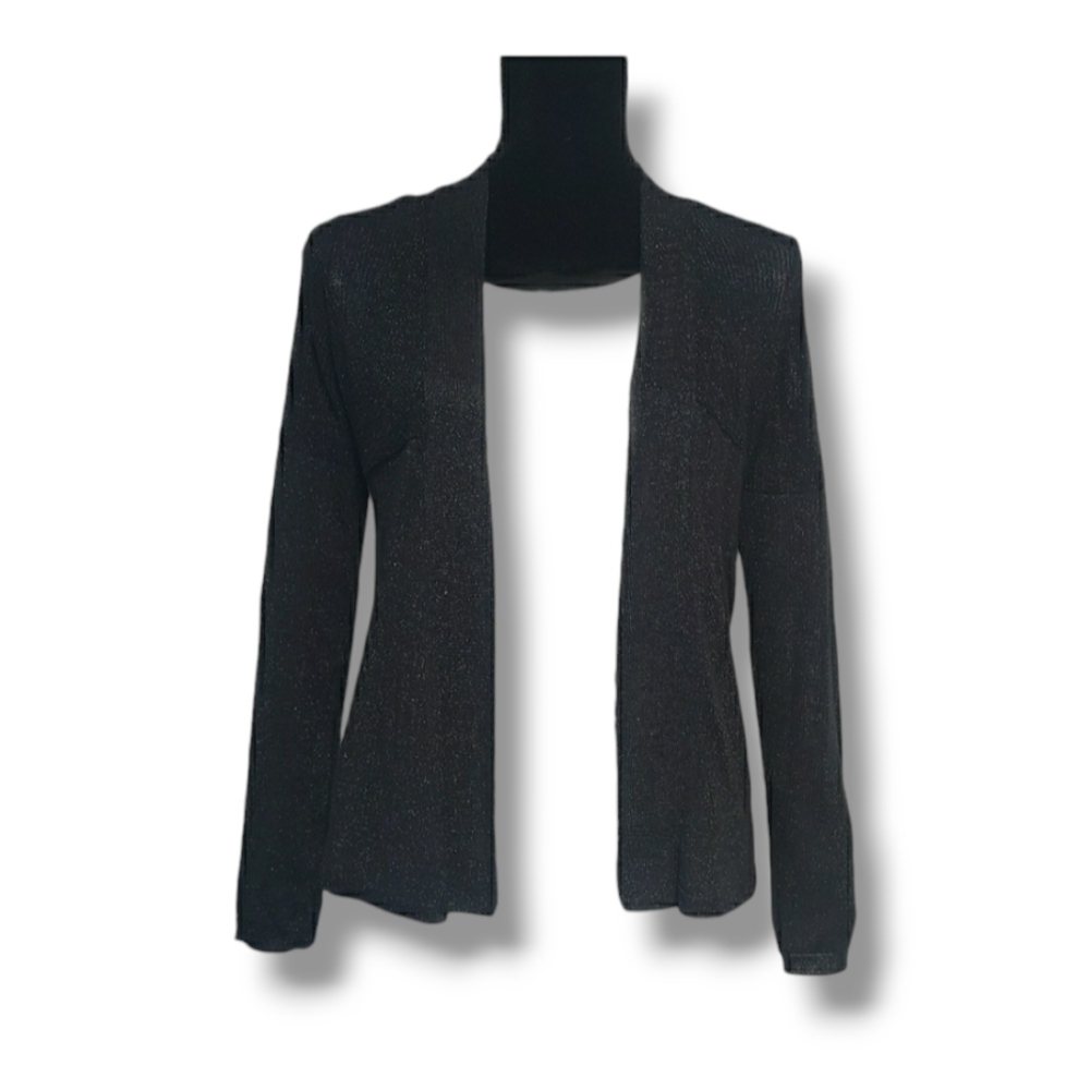 Knit Cardigan Open Front in Black w Silver thread